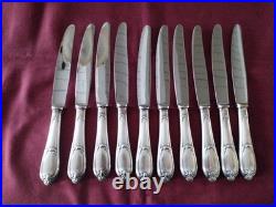 10 Couteaux de table métal argenté Orfèvre Ercuis modèle pompadour