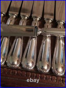 12 Couteaux de Table Orfèvrerie Ercuis Modèle Perles Métal Argenté