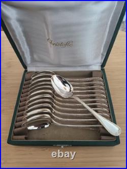 12 Cuillères À Café Métal Argenté Christofle Modèle Ruban Croisé
