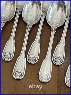 12 Cuillères à Moka en Métal Argenté Christofle Modèle Coquille Vendôme