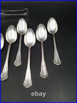 12 Cuillères à café CHRISTOFLE modèle Pompadour métal argenté + pince à sucre