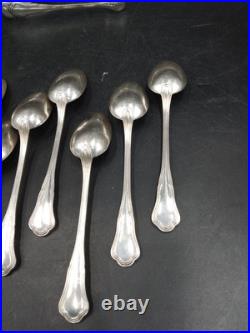 12 Cuillères à café CHRISTOFLE modèle Pompadour métal argenté + pince à sucre