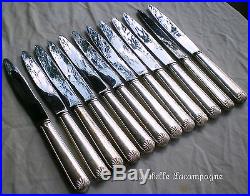 12 couteaux de table +12 couteaux à dessert métal argenté modèle coquille