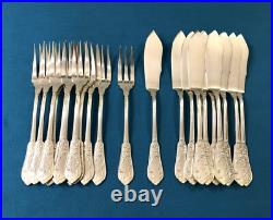 12 couvert à poisson SFAM modèle CHRYSANTHEMES métal argenté ART NOUVEAU couteau
