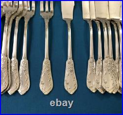 12 couvert à poisson SFAM modèle CHRYSANTHEMES métal argenté ART NOUVEAU couteau