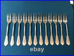 12 couvert à poisson SFAM modèle CHRYSANTHEMES métal argenté ART NOUVEAU couteau