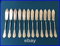 12 couvert à poisson SFAM modèle CHRYSANTHEMES métal argenté ART NOUVEAU couteau