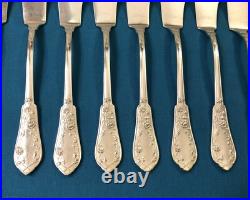 12 couvert à poisson SFAM modèle CHRYSANTHEMES métal argenté ART NOUVEAU couteau