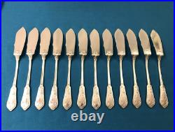 12 couvert à poisson SFAM modèle CHRYSANTHEMES métal argenté ART NOUVEAU couteau