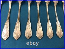 12 couvert à poisson SFAM modèle CHRYSANTHEMES métal argenté ART NOUVEAU couteau