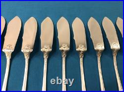 12 couvert à poisson SFAM modèle CHRYSANTHEMES métal argenté ART NOUVEAU couteau