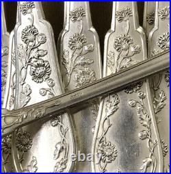 12 couverts à entremet ART NOUVEAU métal argenté SFAM modèle CHRYSANTHEMES 19 cm