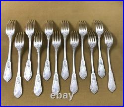 12 couverts à entremet ART NOUVEAU métal argenté SFAM modèle CHRYSANTHEMES 19 cm