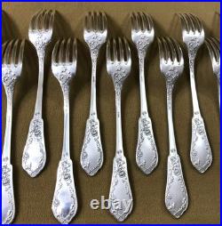 12 couverts à entremet ART NOUVEAU métal argenté SFAM modèle CHRYSANTHEMES 19 cm