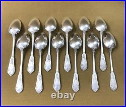 12 couverts à entremet ART NOUVEAU métal argenté SFAM modèle CHRYSANTHEMES 19 cm