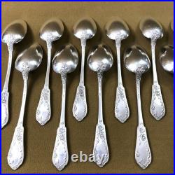 12 couverts à entremet ART NOUVEAU métal argenté SFAM modèle CHRYSANTHEMES 19 cm