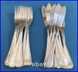 12 couverts à poisson CHRISTOFLE modèle AMERICA métal argenté ART DÉCO couteau