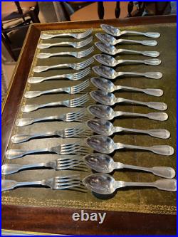 12 couverts, christofle, modèle filet, métal argenté début XX S, initiales