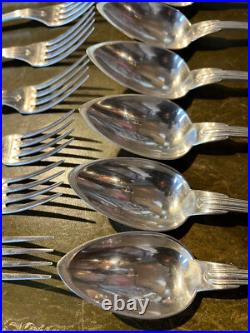 12 couverts, christofle, modèle filet, métal argenté début XX S, initiales
