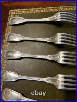 12 couverts, christofle, modèle filet, métal argenté début XX S, initiales