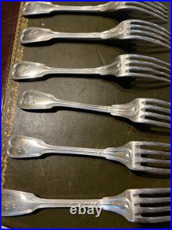 12 couverts, christofle, modèle filet, métal argenté début XX S, initiales