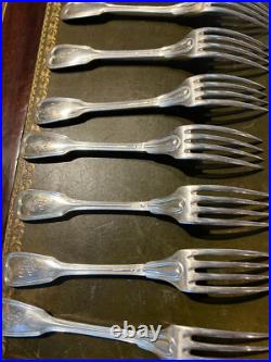 12 couverts, christofle, modèle filet, métal argenté début XX S, initiales