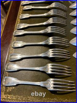 12 couverts, christofle, modèle filet, métal argenté début XX S, initiales