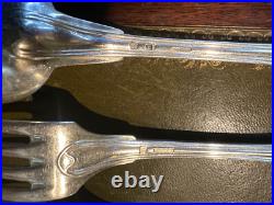 12 couverts, christofle, modèle filet, métal argenté début XX S, initiales