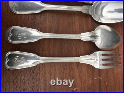 12 couverts, christofle, modèle filet, métal argenté début XX S, initiales