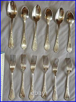 12 couverts de ménagère art nouveau métal argenté Modèle IRIS 20 pièces Ercuis 12 couverts de ménagère art nouveau métal argenté Modèle IRIS 20 pièces Ercuis