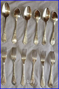 12 couverts de ménagère art nouveau métal argenté Modèle IRIS 20 pièces Ercuis 12 couverts de ménagère art nouveau métal argenté Modèle IRIS 20 pièces Ercuis