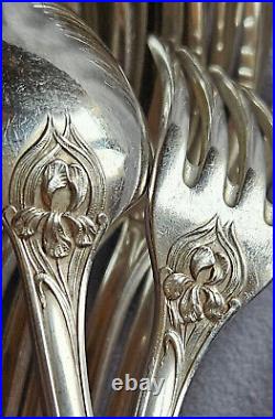 12 couverts de ménagère art nouveau métal argenté Modèle IRIS 20 pièces Ercuis 12 couverts de ménagère art nouveau métal argenté Modèle IRIS 20 pièces Ercuis
