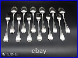 12 couverts de table en métal argenté Christofle modèle Perles, 20,5 cm