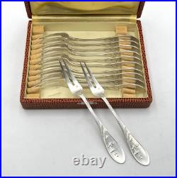 12 fourchettes à escargot modèle GINKGO par VICTOR SAGLIER métal argenté 14,8 cm