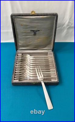 12 fourchettes à gâteaux ERCUIS modèle PIERREFONDS métal argenté ART DÉCO 16,5