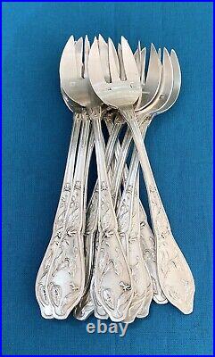 12 fourchettes a huître BOULENGER modèle CACAO métal argenté ART NOUVEAU table