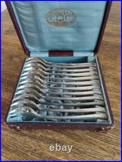 12 fourchettes à huîtres CHRISTOFLE modèle JAPONAIS metal argenté 14,5 cm Ancien