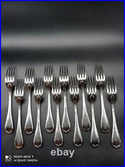 12 fourchettes de table Christofle métal argenté modèle RUBAN CROISES, 21 cm