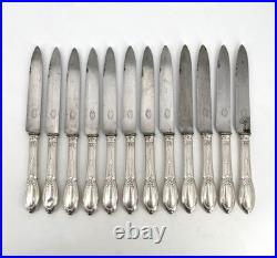 12 grands couteaux BOULENGER modèle LOUIS XVI RUBANS métal argenté 25,5 cm