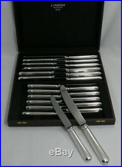 24 couteaux modèle Baguette 12 de table + 12 dessert, métal argenté O. Liberty