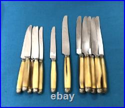 6 + 6 couteaux manches corne Bagues métal argenté Lames inox Modèle COQUILLE