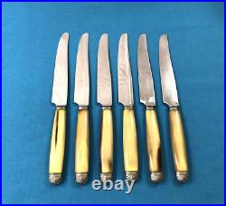 6 + 6 couteaux manches corne Bagues métal argenté Lames inox Modèle COQUILLE
