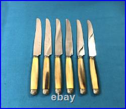 6 + 6 couteaux manches corne Bagues métal argenté Lames inox Modèle COQUILLE