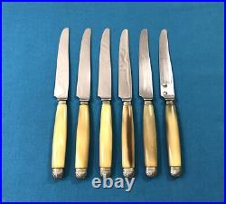 6 + 6 couteaux manches corne Bagues métal argenté Lames inox Modèle COQUILLE