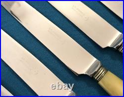 6 + 6 couteaux manches corne Bagues métal argenté Lames inox Modèle COQUILLE