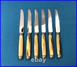 6 + 6 couteaux manches corne Bagues métal argenté Lames inox Modèle COQUILLE