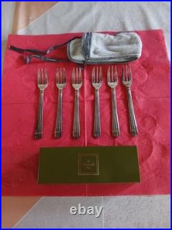6 Fourchettes A Gteaux Modèle Aria Metal Argenté Christofle Boite + Ecrin Tbe