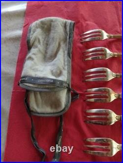 6 Fourchettes A Gteaux Modèle Aria Metal Argenté Christofle Boite + Ecrin Tbe