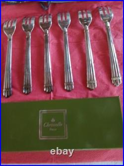 6 Fourchettes A Gteaux Modèle Aria Metal Argenté Christofle Boite + Ecrin Tbe