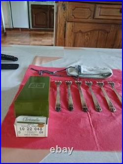 6 Fourchettes A Gteaux Modèle Aria Metal Argenté Christofle Boite + Ecrin Tbe